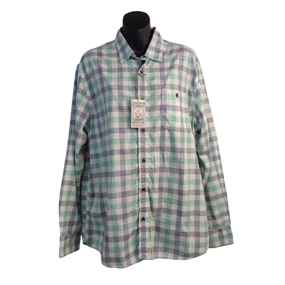Flag & Anthem Men's Long Sleeve Plaid Button Up Shirt Sz L NWT